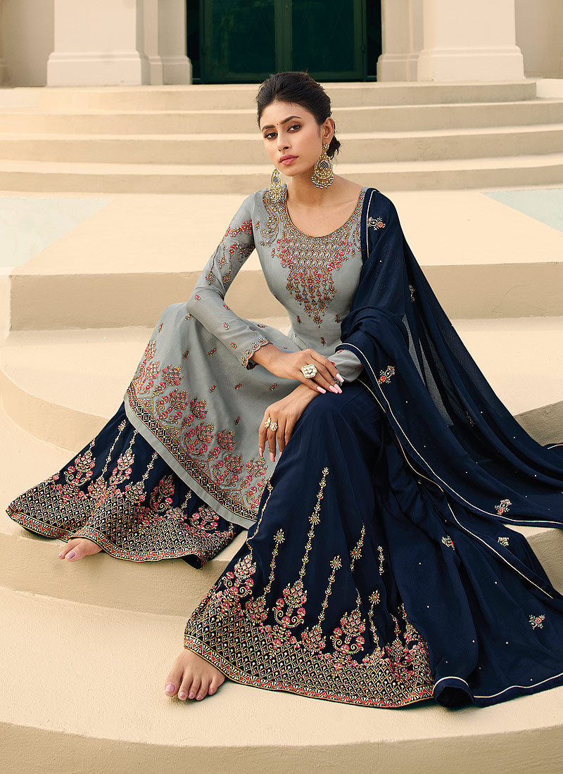 Indian Dresses  - Grey Gharara Style Suit