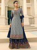 Grey And Navy Blue Gharara Style Suit