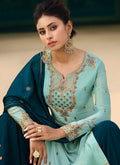 Indian Clothes - Turquoise Blue Gharara Style Suit