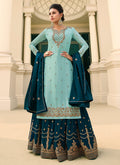 Turquoise Blue Gharara Style Suit