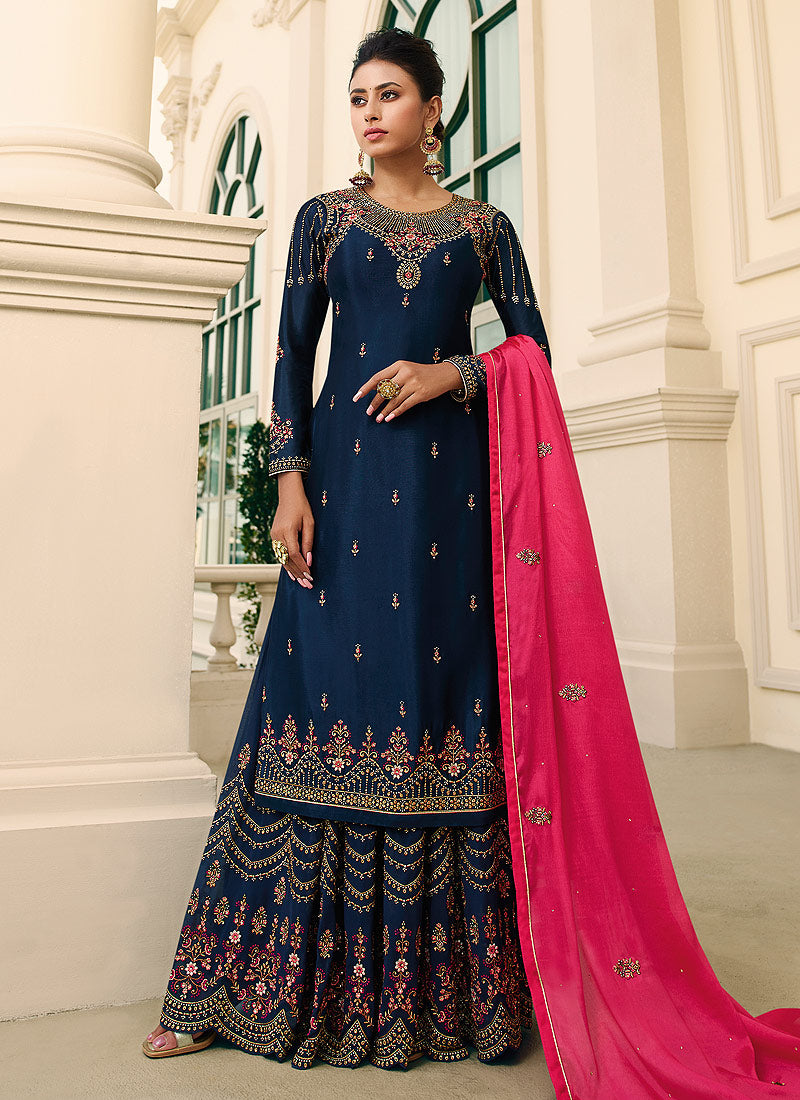 Blue Gharara Style Suit