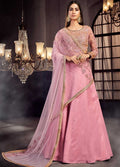 Indian Suits - Pink Designer Embroidered Lehenga Style Suit