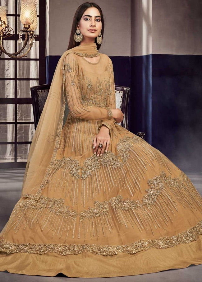 Indian Dresses - Yellow Anarkali Lehenga Suit