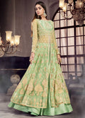 Indian Suits - Pista Green Embroidered Anarkali Lehenga/Pant Suit