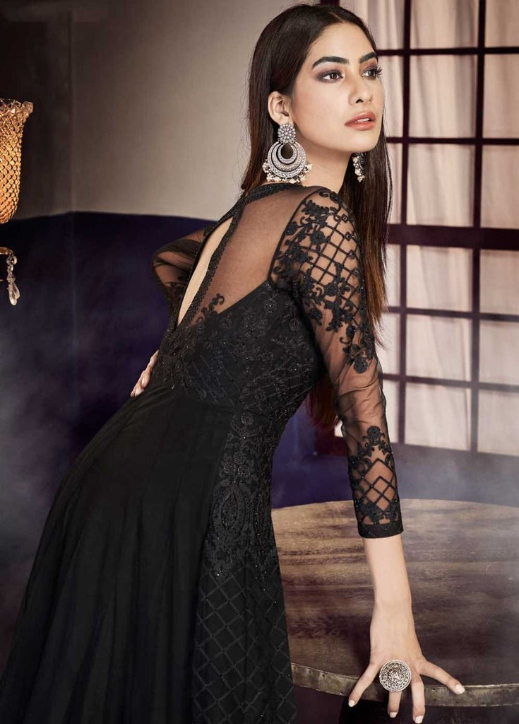 Indian Suits - Black Designer Embroidered Anarkali Style Gown