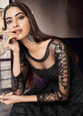Indian Dresses - Black Designer Embroidered Anarkali Style Gown