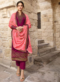Bright Pink And Peach Traditional Pants Suit
