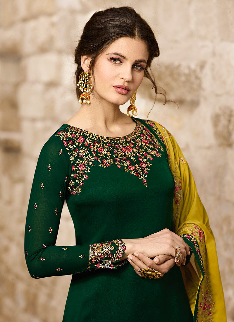 Green And Yellow Traditional Pants Suit, Salwar Kameez