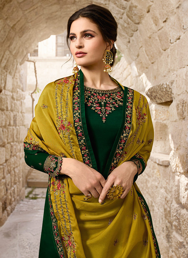 Green And Yellow Traditional Pants Suit