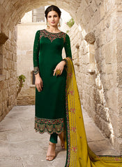 Indian Clothes - Green And Yellow Traditional Pants Suit