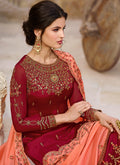Red And Peach Traditional Pants Suit, Salwar Kameez
