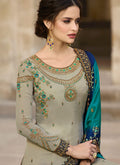 Teal And Turquoise Traditional Pants Suit, Salwar Kameez