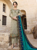 Indian Clothes - Teal And Turquoise Traditional Pants Suit