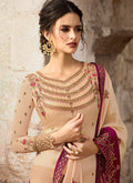 Beige And Pink Traditional Pants Suit