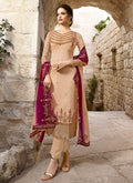 Beige And Pink Traditional Pants Suit