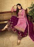 Pink And Plum Embroidered Designer Sharara Suit, Salwar Kameez