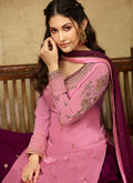 Pink And Plum Embroidered Designer Sharara Suit