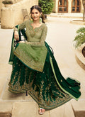 Green Dual Tone Embroidered Designer Sharara Suit, Salwar Kameez