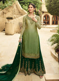 Indian Clothes - Green Dual Tone Embroidered Designer Sharara Suit