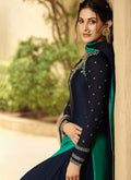 Turquoise And Blue Embroidered Designer Sharara Suit, Salwar Kameez