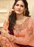 Peach And Maroon Embroidered Designer Sharara Suit