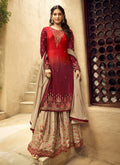 Indian Clothes - Red Orange And Beige Embroidered Designer Sharara Suit