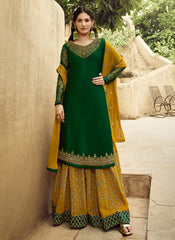 Indian Clothes - Green And Yellow Embroidered Designer Sharara Suit
