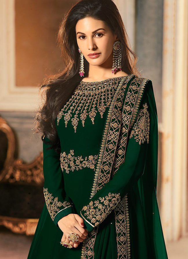 Green Silk Blend Embroidered Anarkali Suit Set VKSKD1218 – Ahika