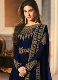 Navy Blue Golden Embroidered Anarkali Suit, Salwar Kameez