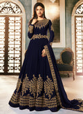 Indian Clothes - Navy Blue Golden Embroidered Anarkali Suit
