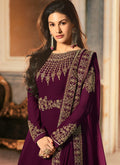 Magenta Golden Embroidered Anarkali Suit, Salwar Kameez