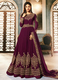 Indian Clothes - Magenta Golden Embroidered Anarkali Suit