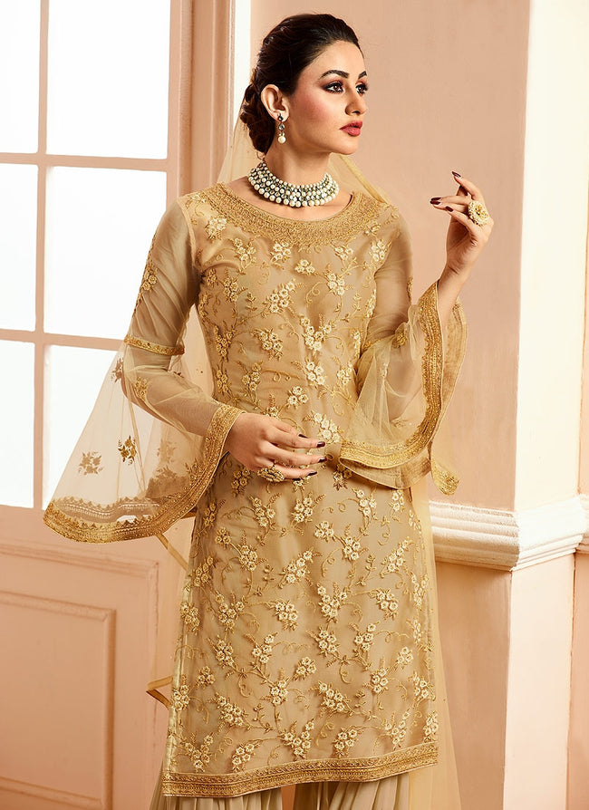 Gold On Gold Traditional Embroidered Gharara Suit