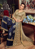 Golden And Blue Ethnic Embroidered Palazzo Suit