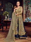 Golden And Blue Ethnic Embroidered Palazzo Suit