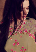 Golden And Pink Embellished Anarkali Suit
