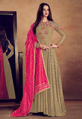 Golden And Pink Embellished Anarkali Suit