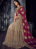 Golden And Plum Zari Embroidered Designer Saree