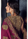 Golden And Plum Zari Embroidered Designer Saree