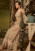 Golden Beige Embroidered Palazzo Suit