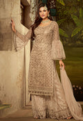 Golden Beige Embroidered Palazzo Suit