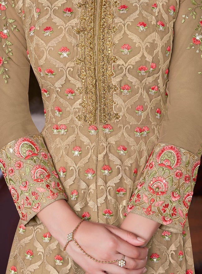 Golden Gleam Embroidered Slit Style Anarkali Suit