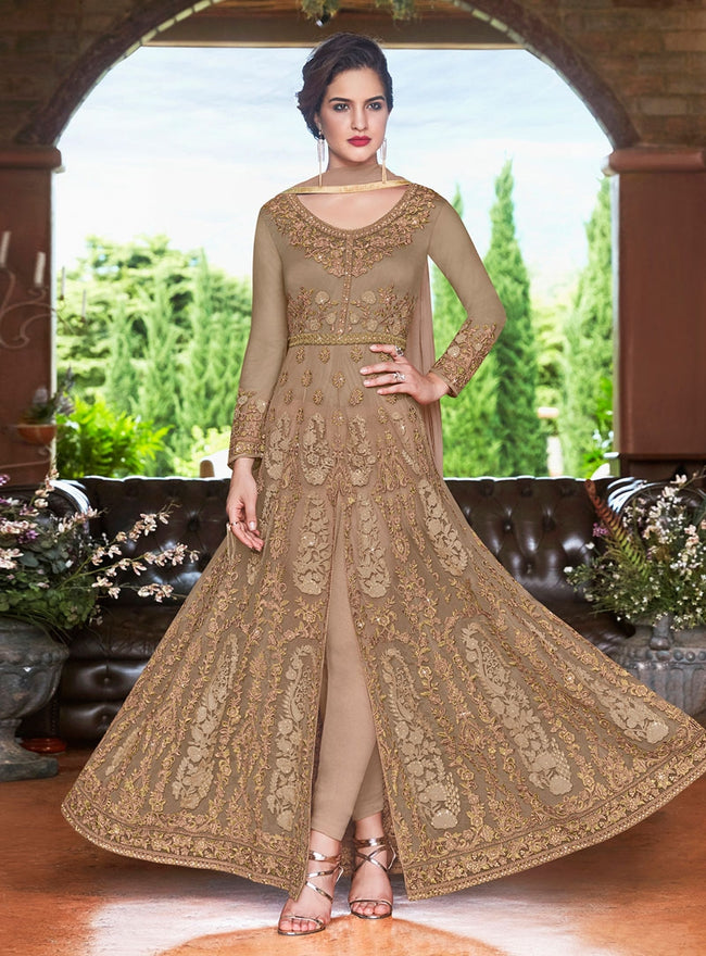 Golden Glamour Embroidered Slit Style Anarkali Suit