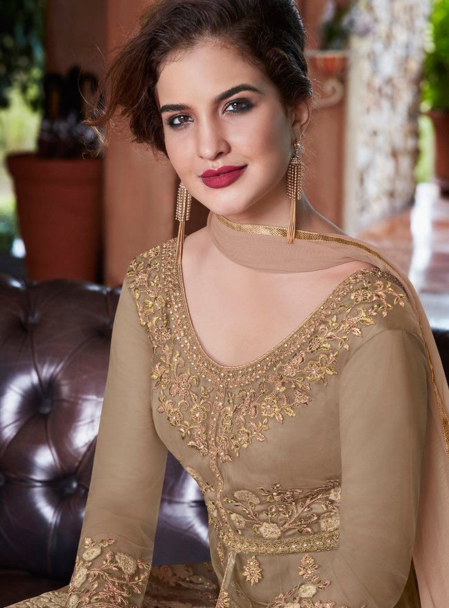 Golden Glamour Embroidered Slit Style Anarkali Suit
