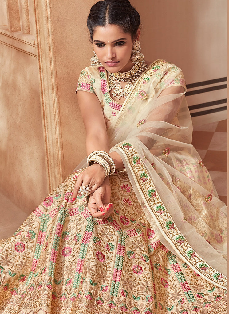 Golden With Multicoloured Traditional Lehenga Choli Set