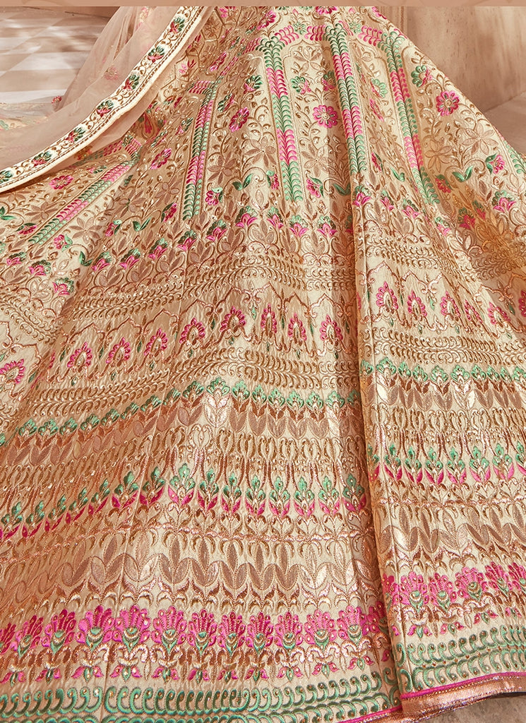 Golden With Multicoloured Traditional Lehenga Choli Set