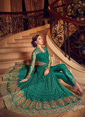 Green All Slit Style Embroidered Lehenga/Pant Suit
