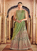 Green And Beige Embroidered Kaliyaari Lehenga Choli Set