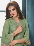 Green And Brown Embroidered Palazzo Suit