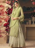 Green And Cream With Multi Embroidery Flared Sharara Suit